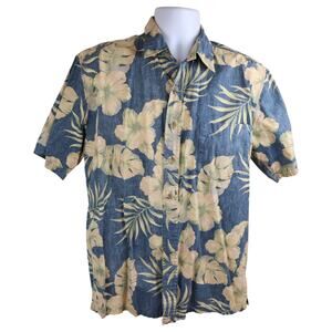 Vintage Cooke Street Honolulu Hawaiian Shirt Mens Medium Blue Hibiscus Cotton
